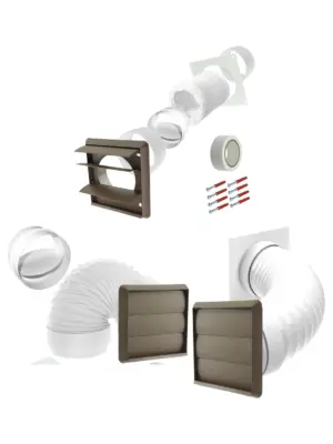 Universal Dryer Vent Kit with Backdraft Flap 100mm Brown Wall Vent