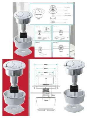Universal Dual-Flush Toilet Button Kit - Chrome Silver, fits 20-60mm
