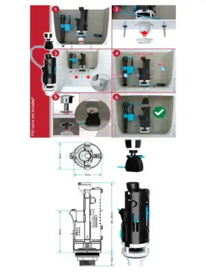 Universal Dual-Flush Toilet Valve Kit 1.5/2L Push Button, 300mm Cable