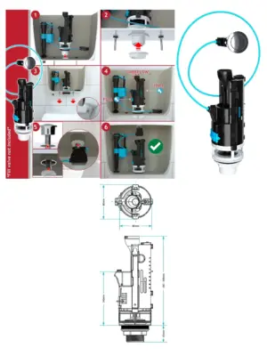 Universal Dual-Flush Toilet Valve Kit 1.5/2L Push Button 570mm Cable