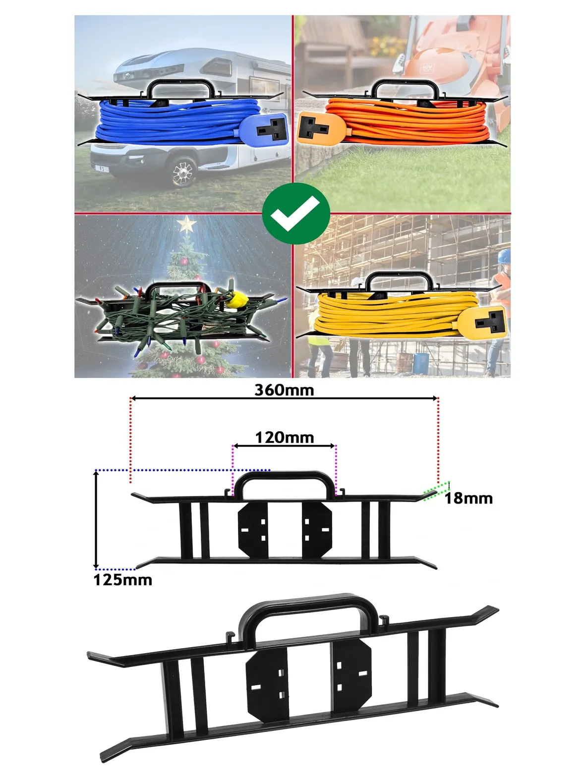 Universal H‑Frame Cable Organizer & Power Lead Winder 360×125 mm