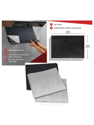 Universal Kitchen Hood Filter Kit – 2 Grease & 1 Odor Filter for Fan