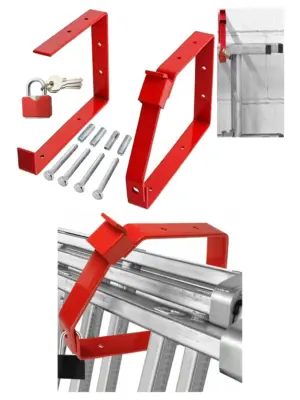 Universal Lockable Wall Ladder Bracket with Padlock and Rack Support