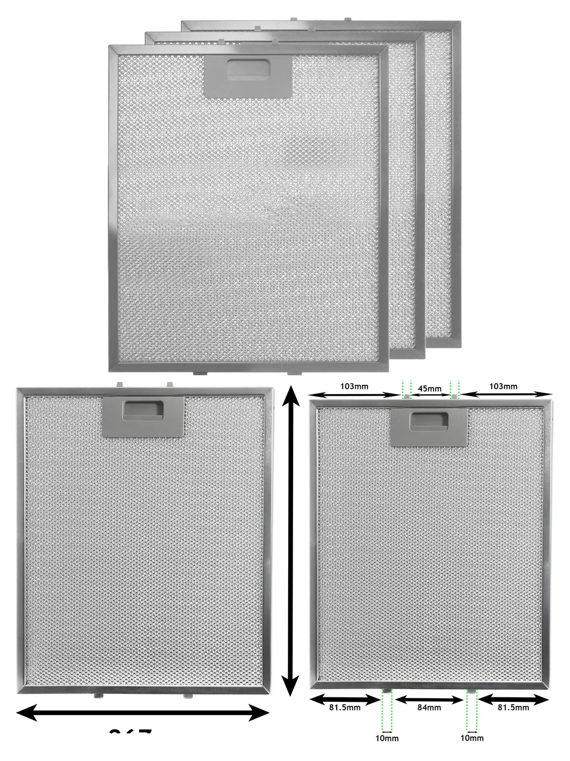 Universal Metal Mesh Cooker Hood Filter – 305×267 mm, 3‑Pack