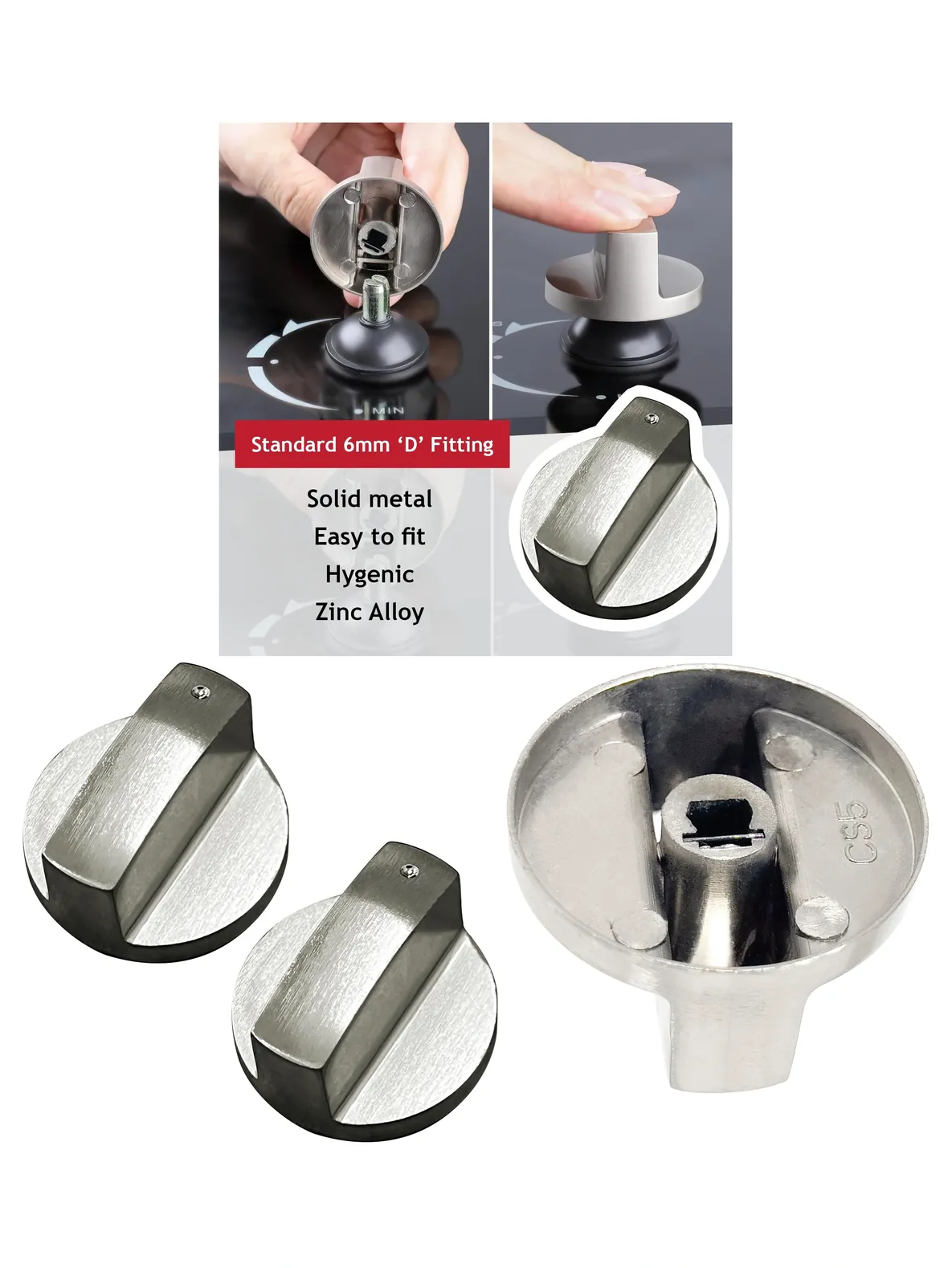 Universal Silver Metal Oven & Cooktop Knob – 6mm Replacement Set of 2