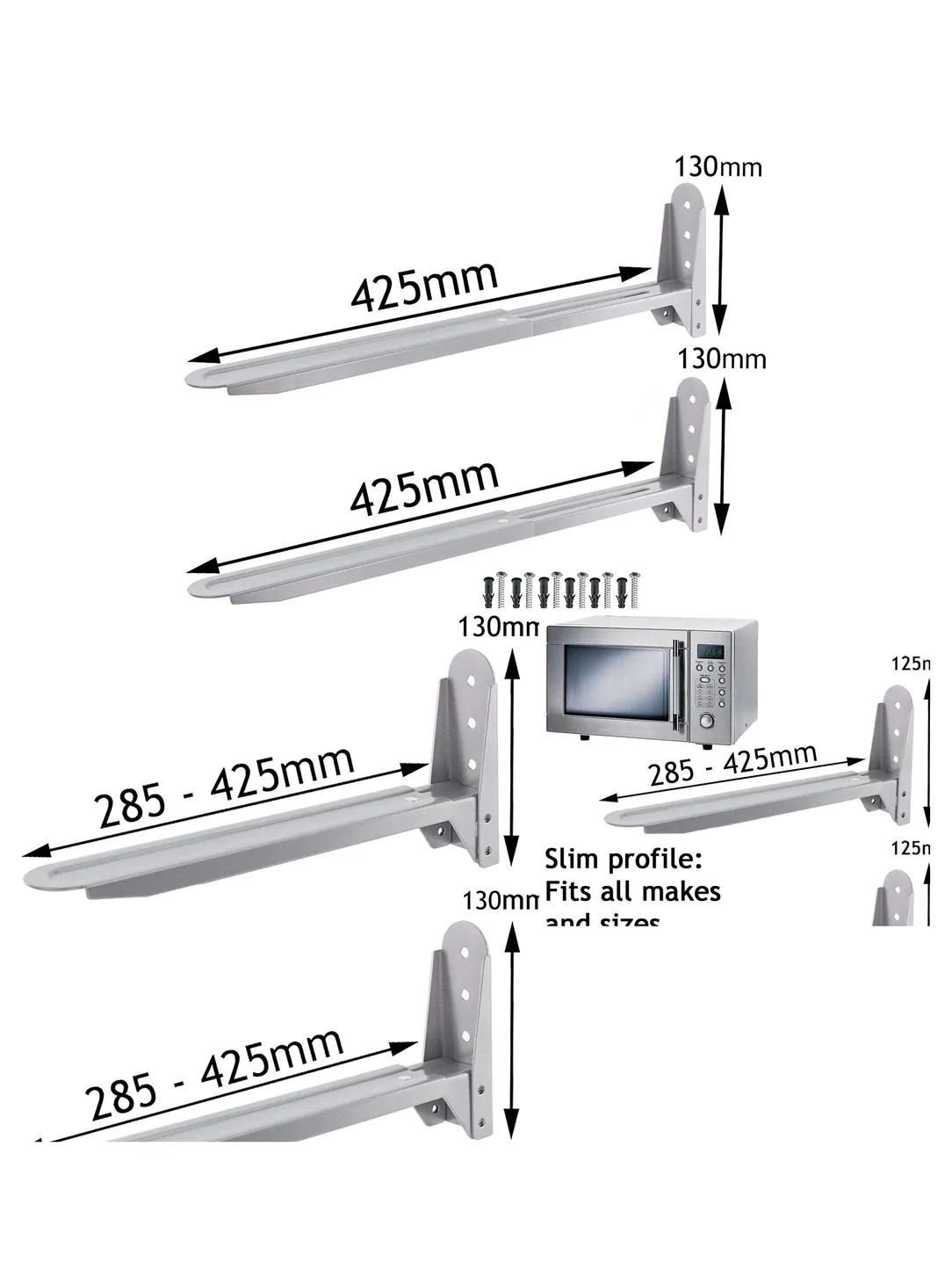 Universal Silver Microwave Wall Mount Bracket Set - 2 Brackets
