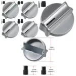 Universal Silver Oven Hob Control Knob with 38mm D‑Fit Adaptor