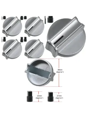 Universal Silver Oven Hob Control Knob with 38mm D‑Fit Adaptor