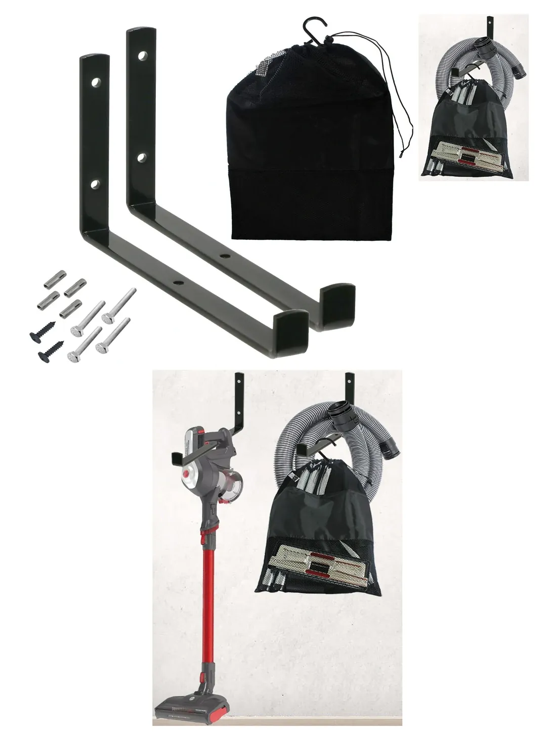 Universal Steel Wall-Mount Hook Rack for Vacuum Storage – Cordless