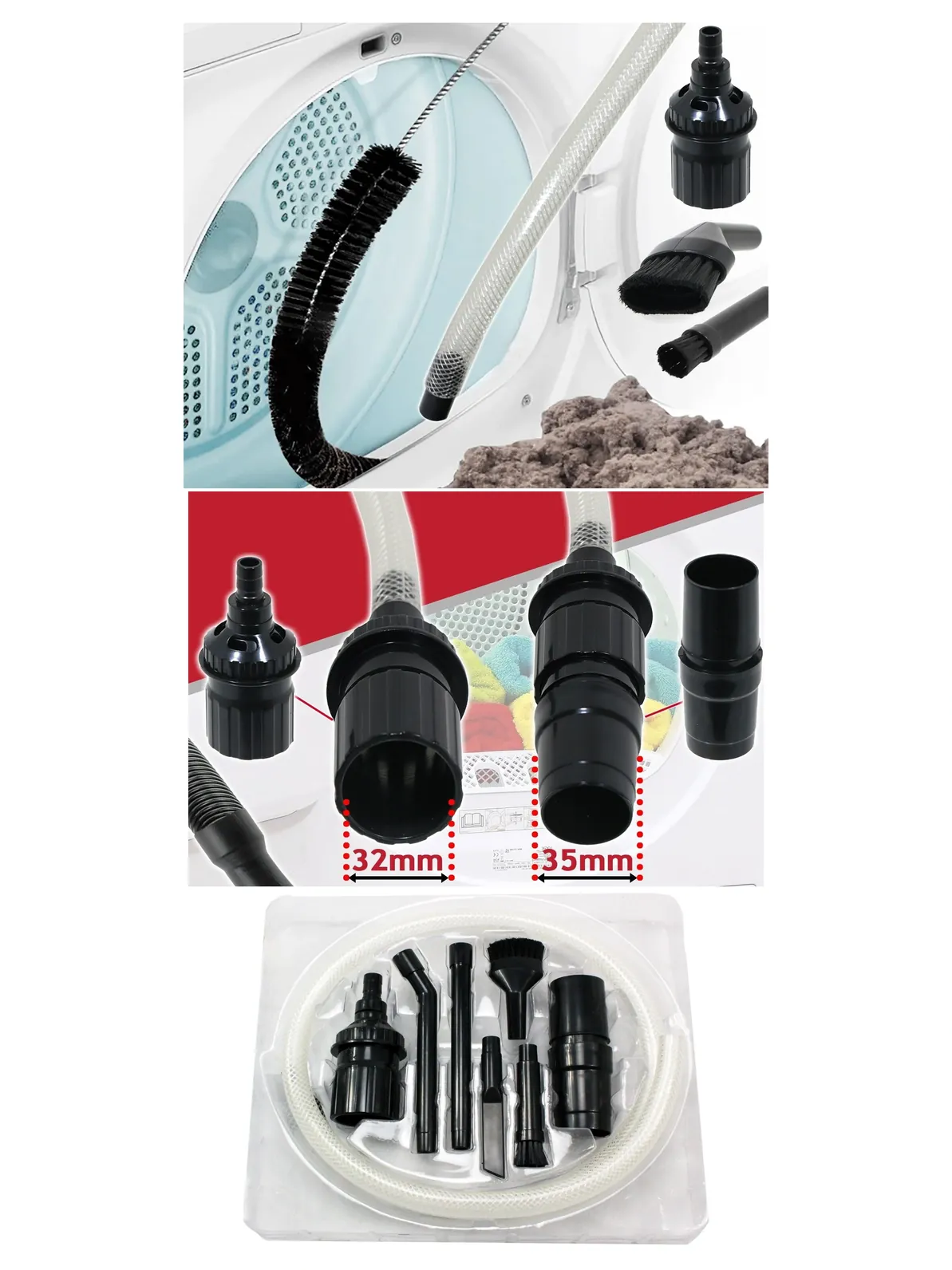 Universal Tumble Dryer Lint Brush & Vacuum Hose Cleaning Kit