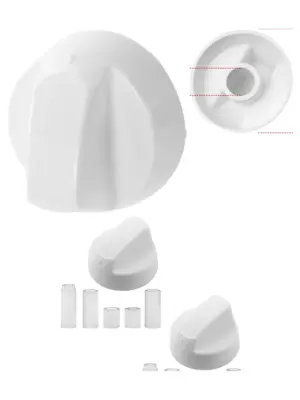 Universal White Control Knob & Adapter Set for BUSH Oven & Hob