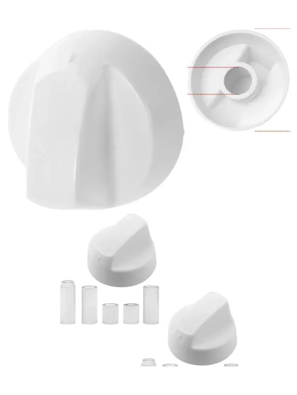 Universal White Control Knob & Adapter Set for BUSH Oven & Hob