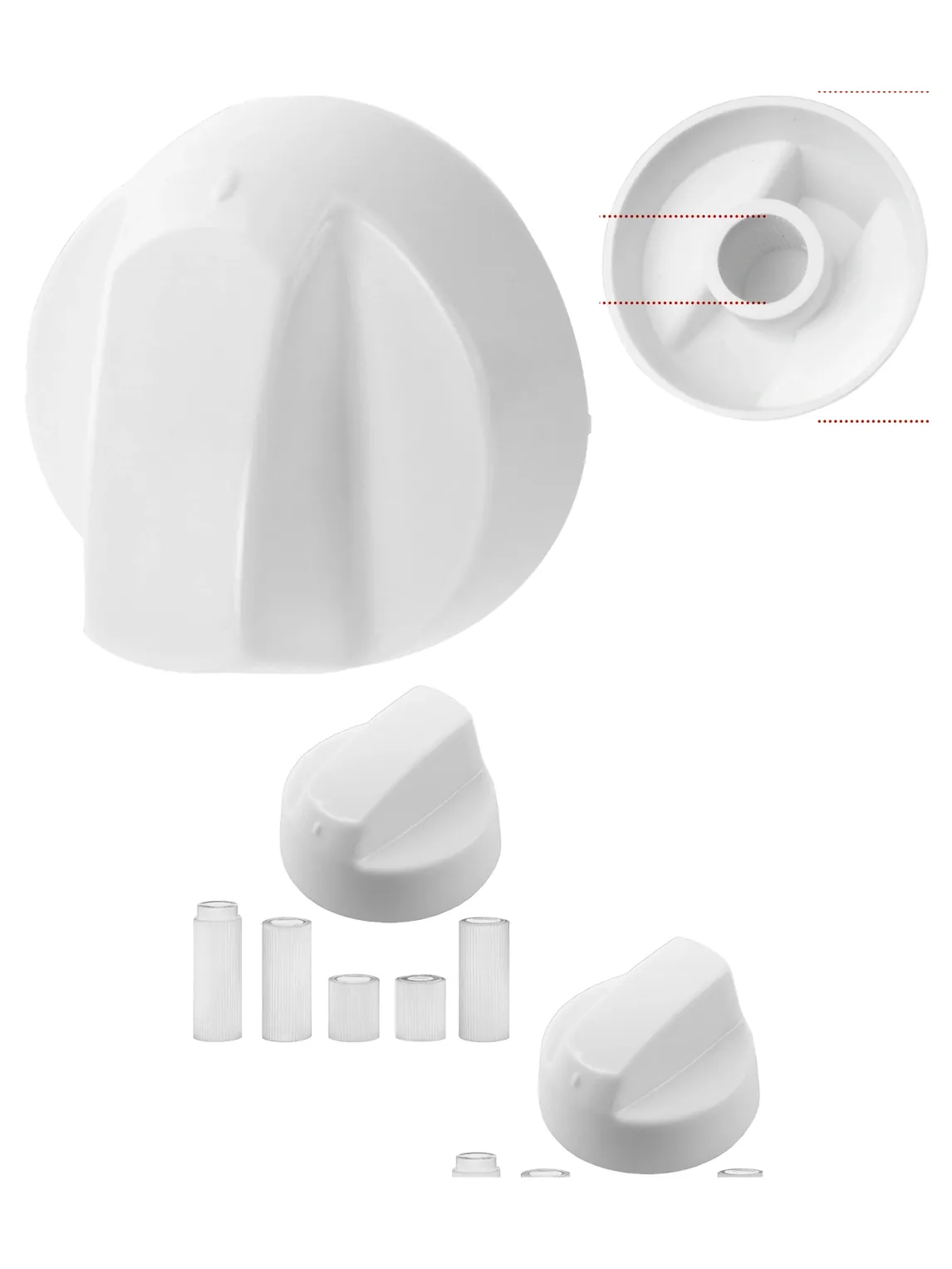 Universal White Control Knob & Adapter Set for BUSH Oven & Hob