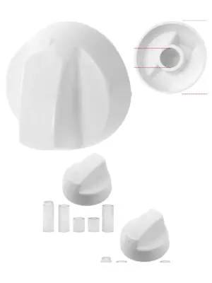 Universal White Control Knob and Adapters for Beko Cooker Hob