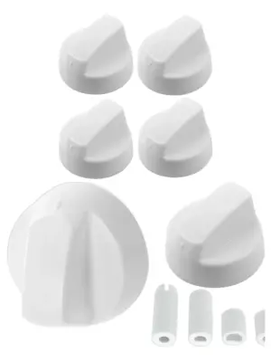 Universal White Stove Control Knob and Adapter Set 4 pcs for Oven Hob