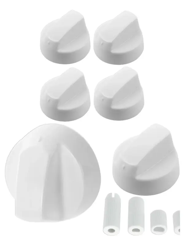 Universal White Stove Control Knob and Adapter Set 4 pcs for Oven Hob