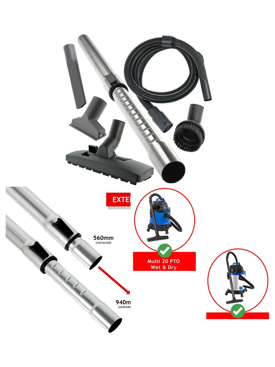 Vacmaster Multi 20/Power 30 PTO Hose Kit - Wet/Dry Vacuum Spare Parts