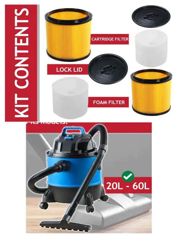 Vacmaster Wet/Dry Cartridge Filter with Foam Sleeve Fits 20‑60L