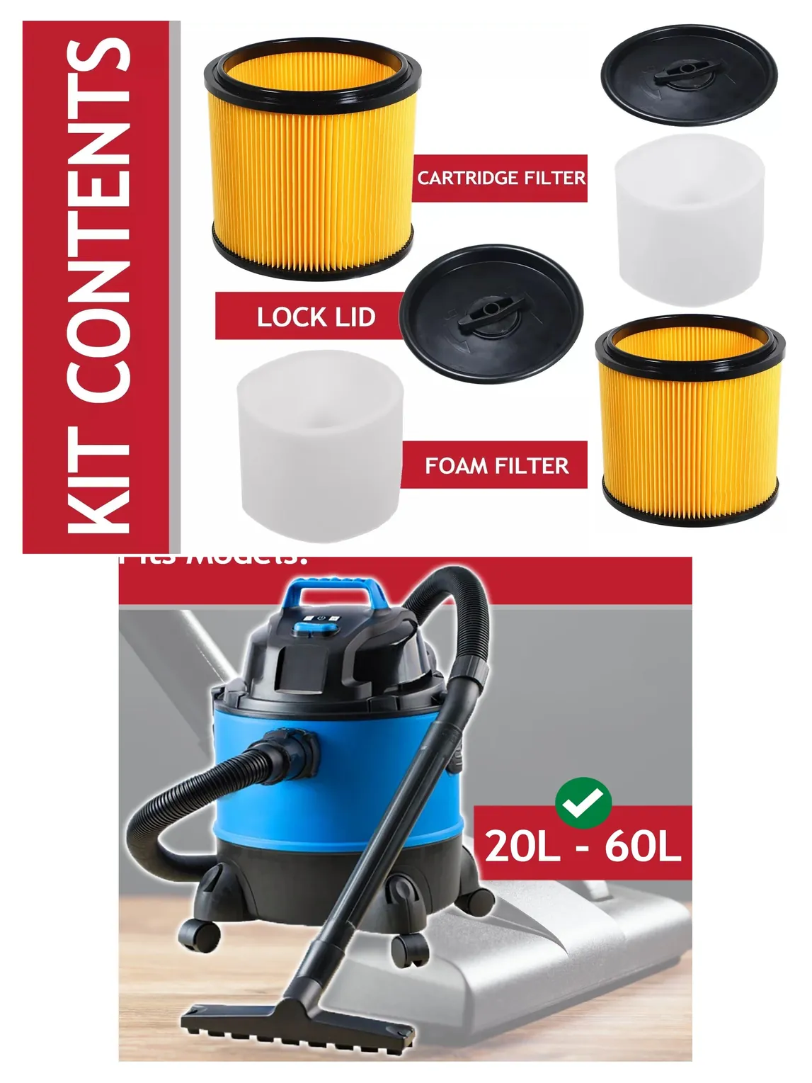 Vacmaster Wet/Dry Cartridge Filter with Foam Sleeve Fits 20‑60L