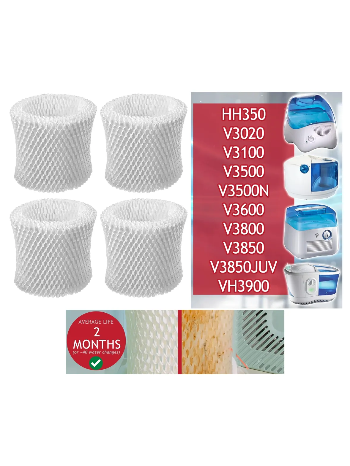 Vicks Kaz Humidifier Wicking Filter Pack of 4