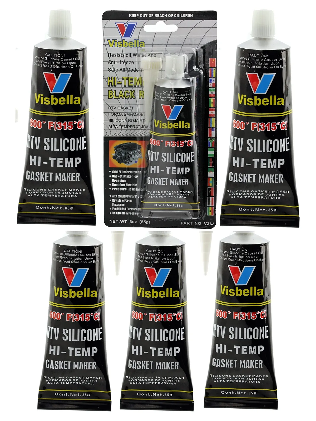 Visbella Silicone Engine Gasket Sealant – Black, 3 Pack, -80°F‑600°F