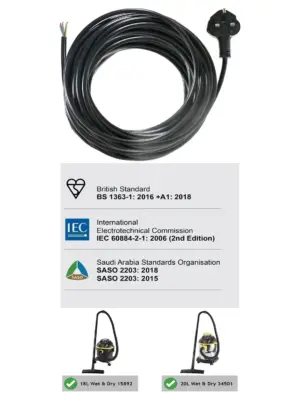 Wessex Wet & Dry Vacuum Power Cable 10m 3‑Core 13A UK Plug 1.5mm²