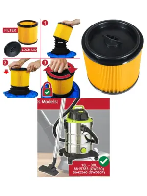 Wet/Dry Cartridge Filter for Guild 16L/30L GWD30 Vacuum Cleaner