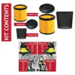 Wet/Dry Cartridge Filter Kit for Lidl Parkside PNTS 1250‑1500 Vacuums