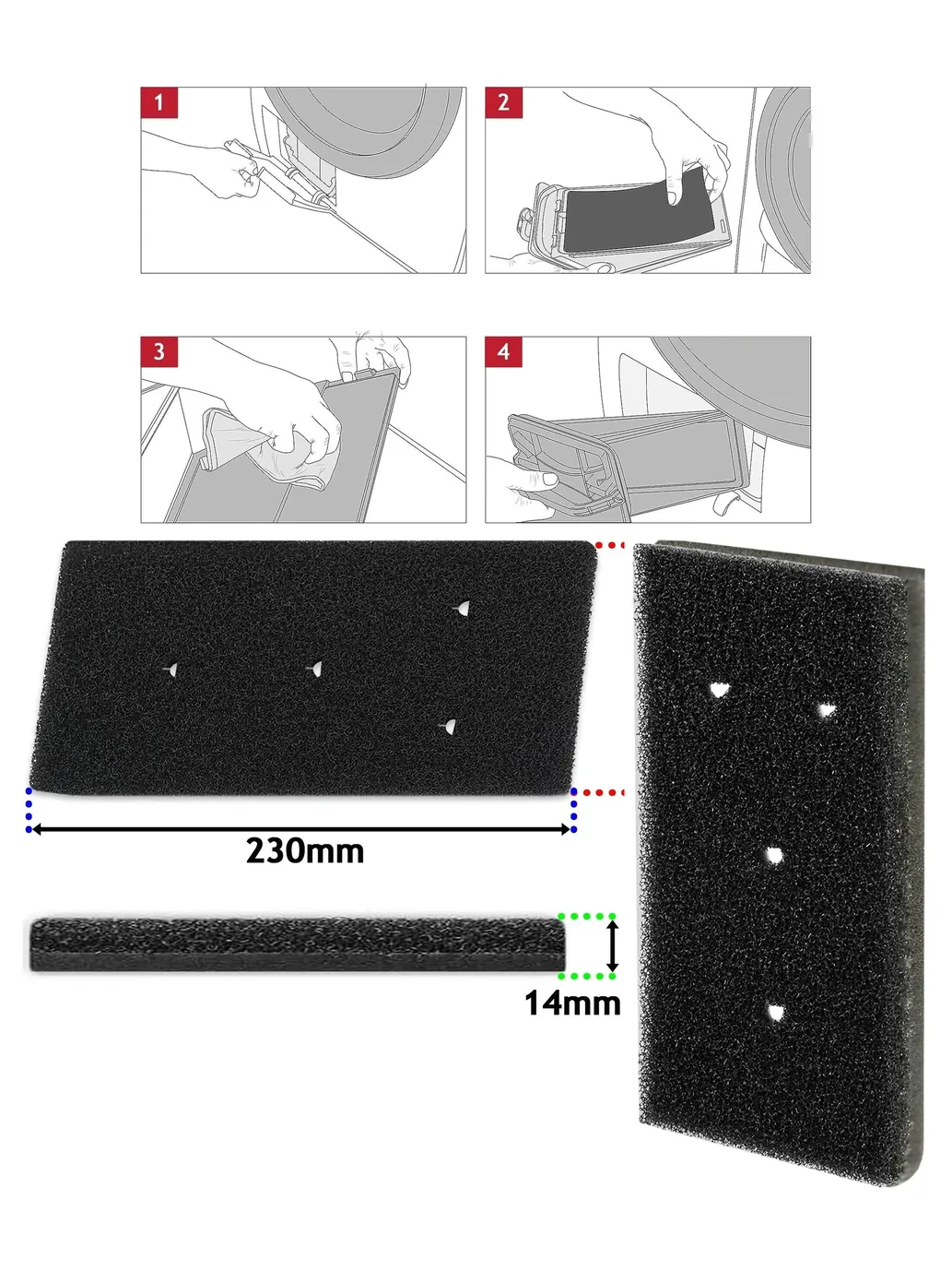 Whirlpool & Bauknecht Heat Pump Dryer Foam Filter – Sponge Lint Pad