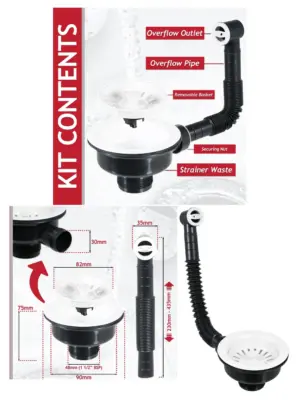 White 1½" BSP Sink Strainer Plug Overflow Outlet for Kitchen & Bath