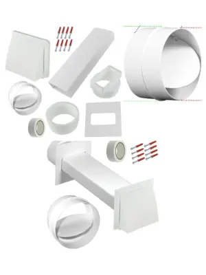 White 4" Dryer Vent Kit with Backdraft Flap – Exterior Wall Duct