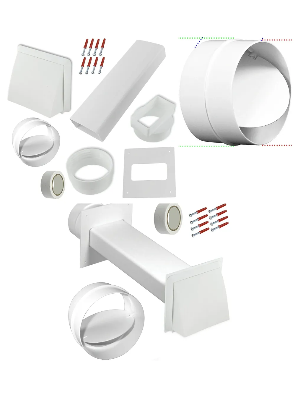White 4" Dryer Vent Kit with Backdraft Flap – Exterior Wall Duct
