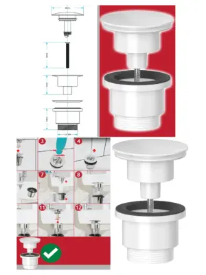 White 60mm Pop‑Up Sink Waste Plug – Click‑Clack Dome Stopper
