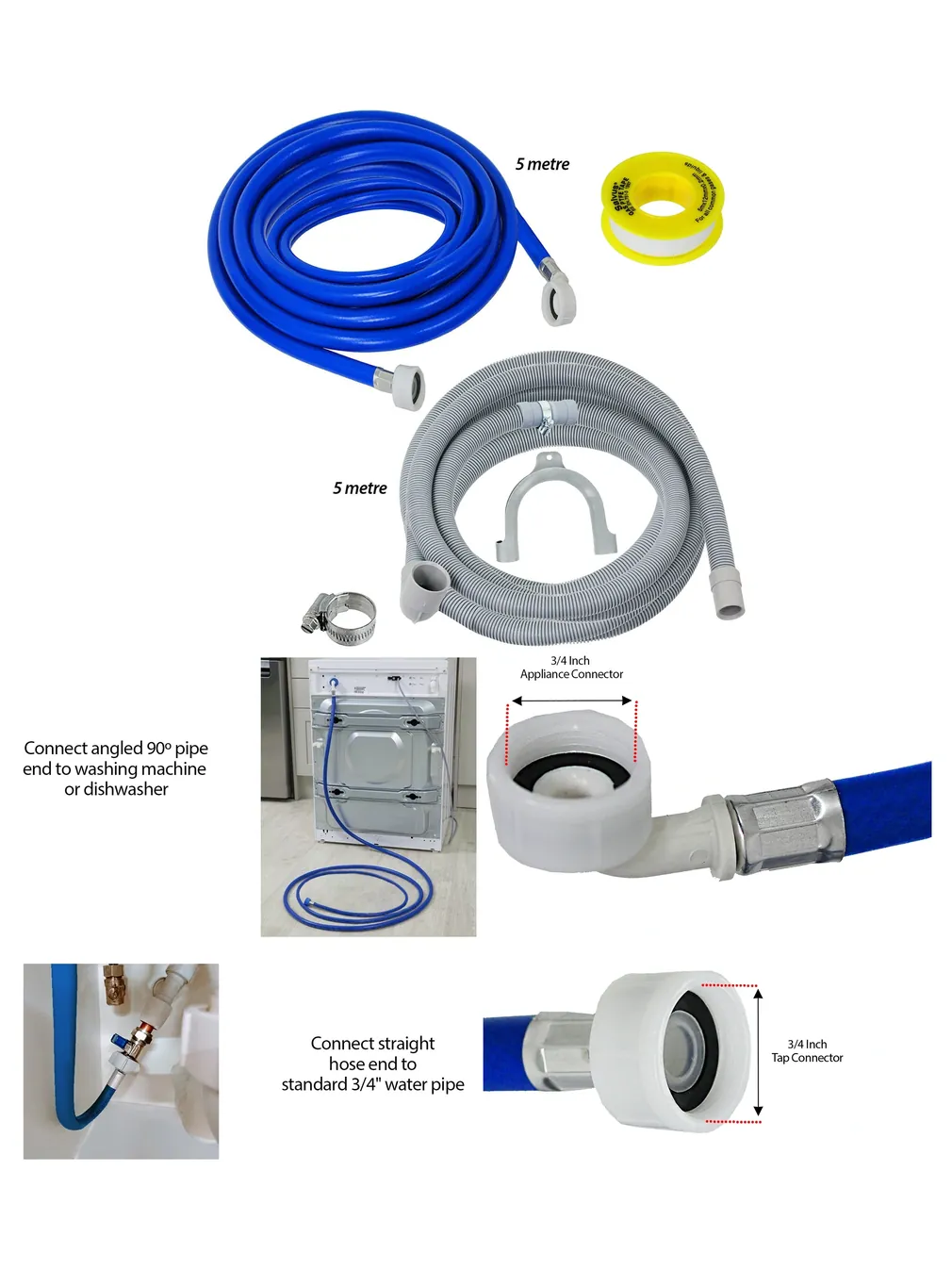 White Knight Crosslee 5m Fill & Drain Hose Extension with PTFE Tape