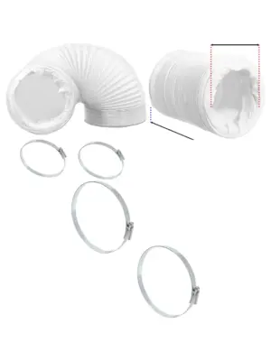 White PVC Air Duct Hose 6m x 3m Flexible Vent Pipe + 2 Steel Clips