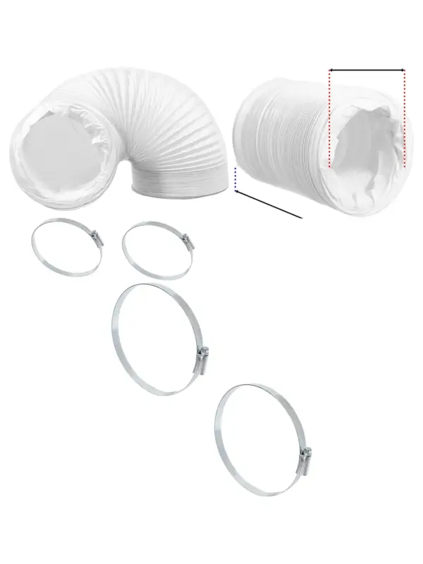 White PVC Air Duct Hose 6m x 3m Flexible Vent Pipe + 2 Steel Clips