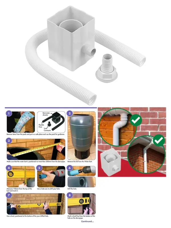 White Rainwater Diverter Kit for 65mm Square & 68mm Round Downpipes