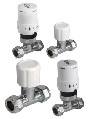 White Straight Thermostatic Radiator Valve with Lockshield Head 10-15mm