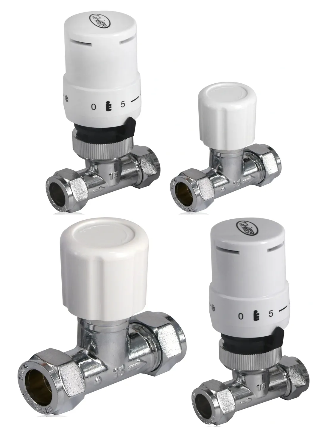 White Straight Thermostatic Radiator Valve with Lockshield Head 10-15mm