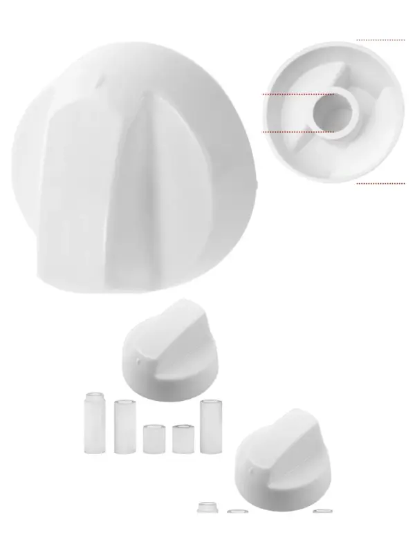 White Universal Control Knob & Adapters for Frigidaire Oven/Hob Pair
