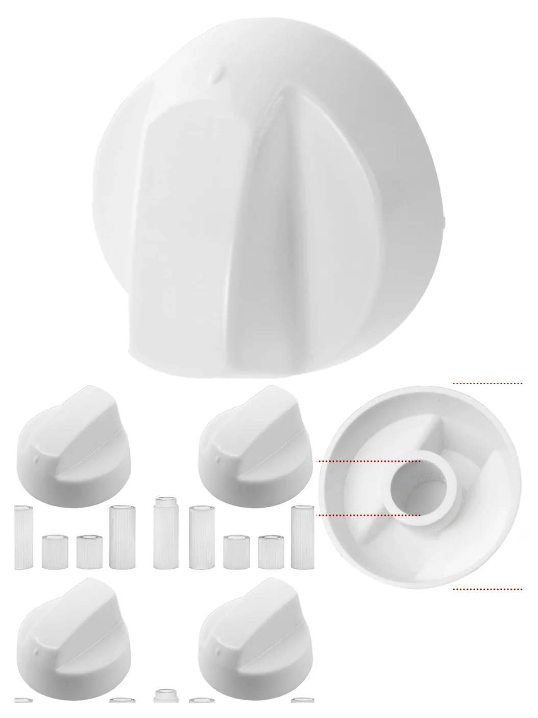 White Universal Control Knob Set (4) for Bosch Cooker Oven Hob