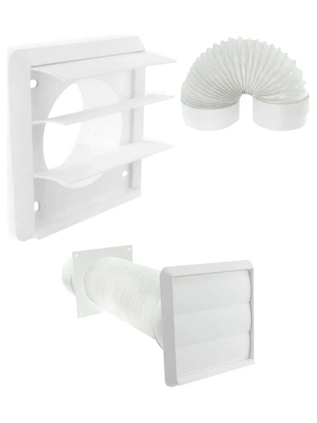 White Universal Kitchen Hood Wall Vent Cover Kit – 4‑in‑1, 102 mm