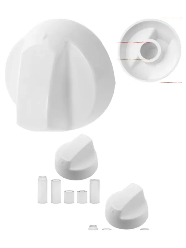 White Universal Oven & Cooktop Control Knob Set 2 pcs with Adapters