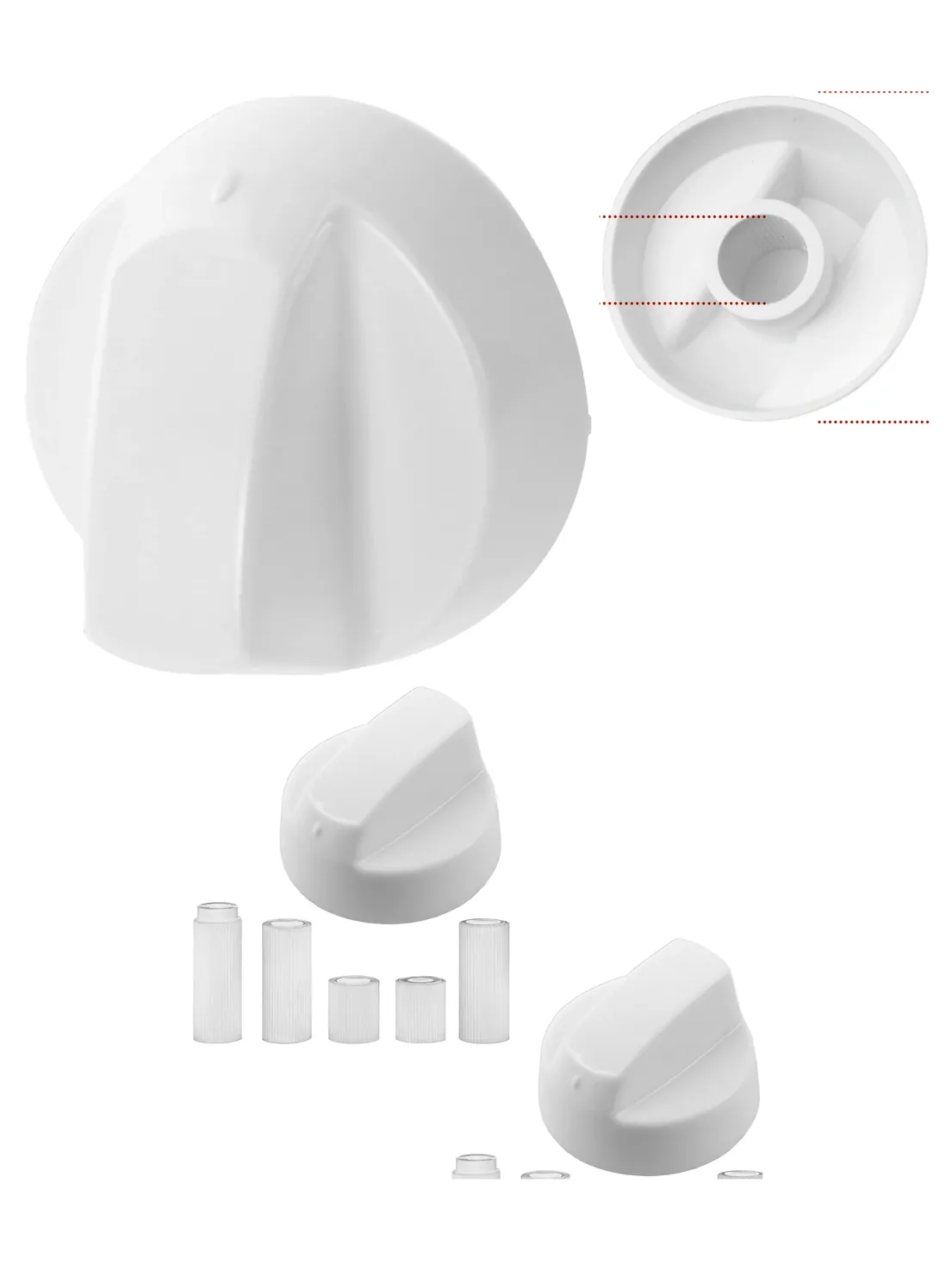White Universal Oven & Cooktop Control Knob Set 2 pcs with Adapters