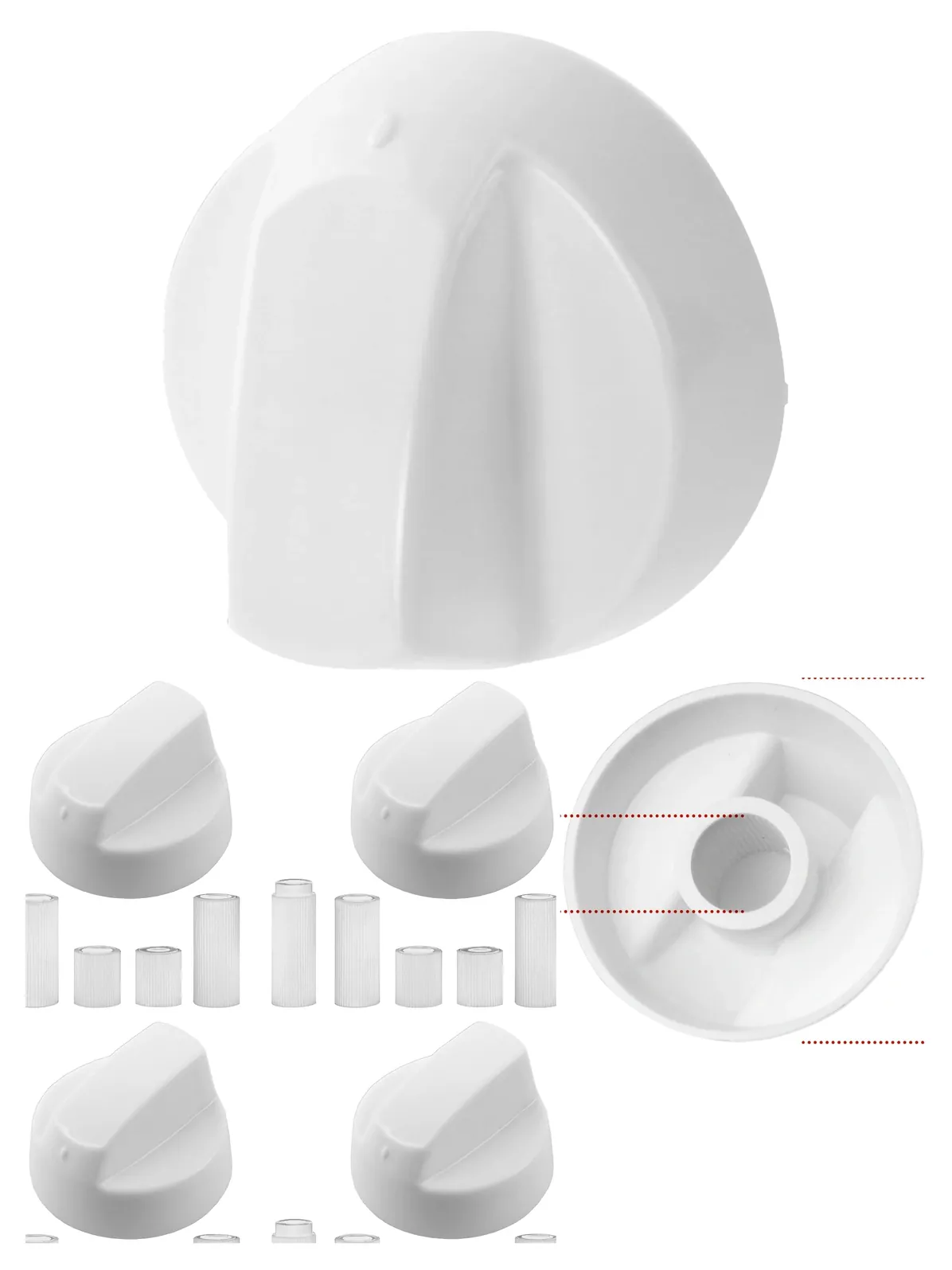 White Universal Oven & Hob Control Knob Set – 4 Adaptors Included