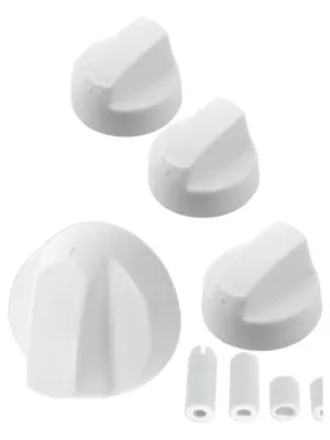 White Universal Stove and Oven Control Knob with Adapter Set 2 pcs