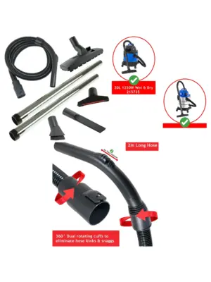 Wickes 20L Wet/Dry Vacuum Hose Kit with 1250W PTO & Rod