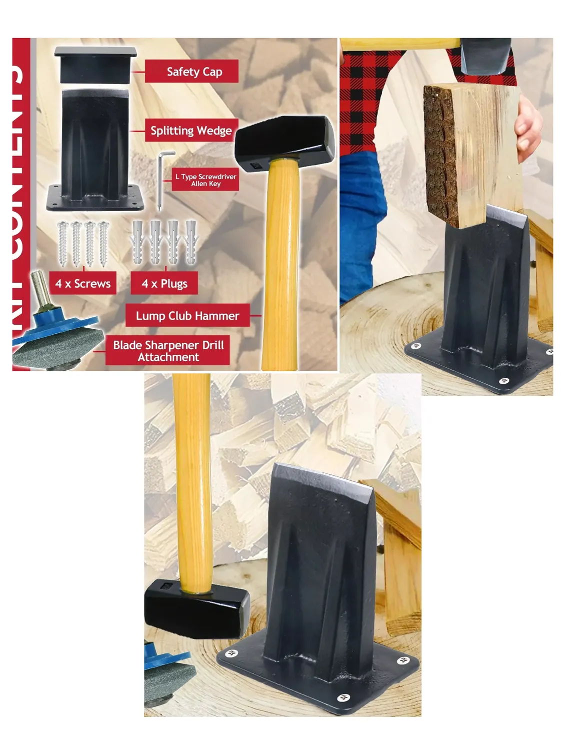 Wood Splitting Kit – Kindling Splitter, Mallet, Chisel & Sharpener