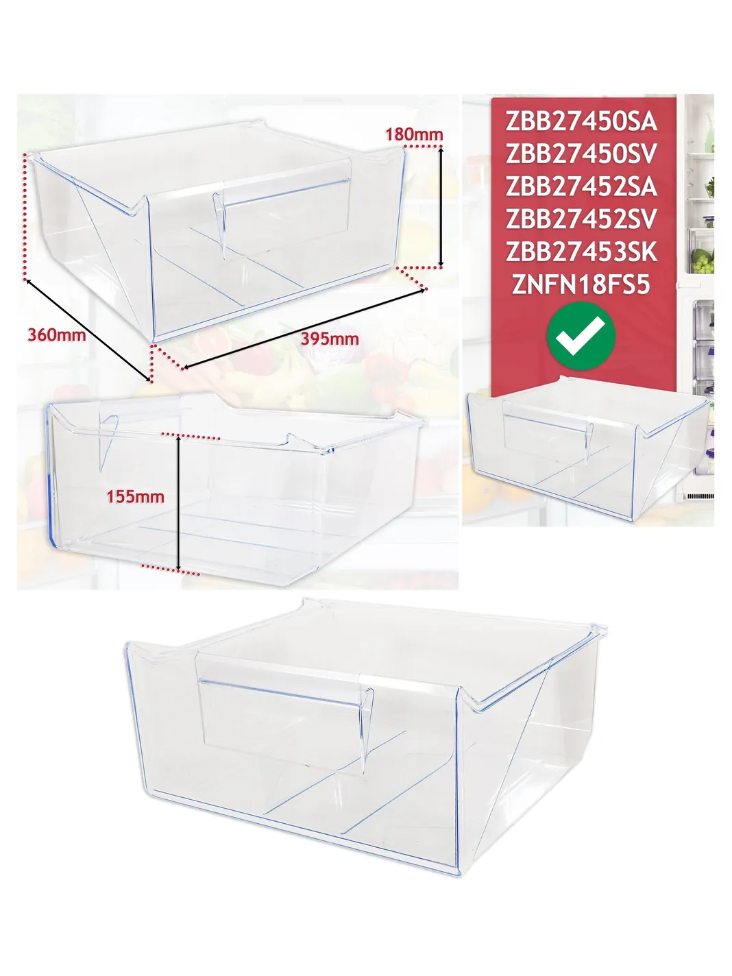 Zanussi Fridge Freezer Bottom Drawer Replacement ZBB27450/52 8087788017