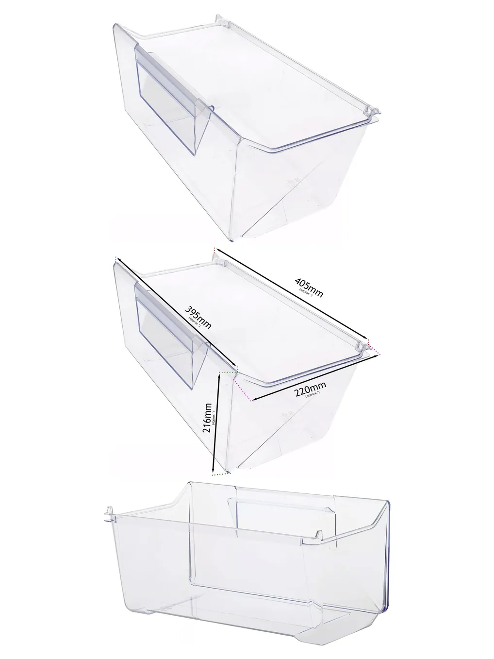 Zanussi Lower Freezer Drawer 405×216 mm Replacement – fits ZBB25431SA/ZBB27450SA/ZBB28475S